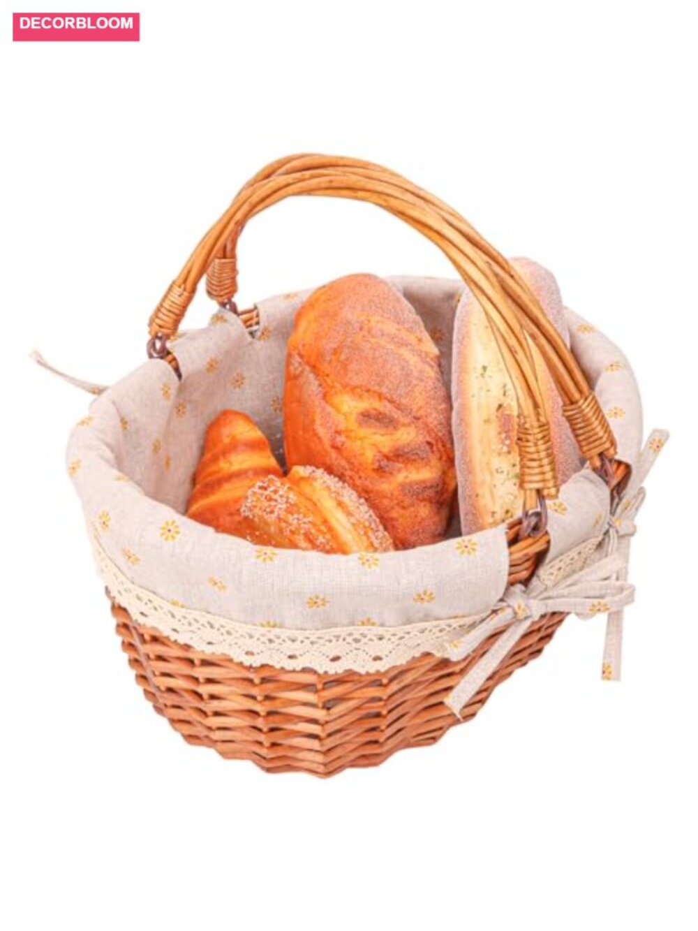 Wicker Picnic Basket Double Folding Handles 13.9x11.4x6.7 Inch